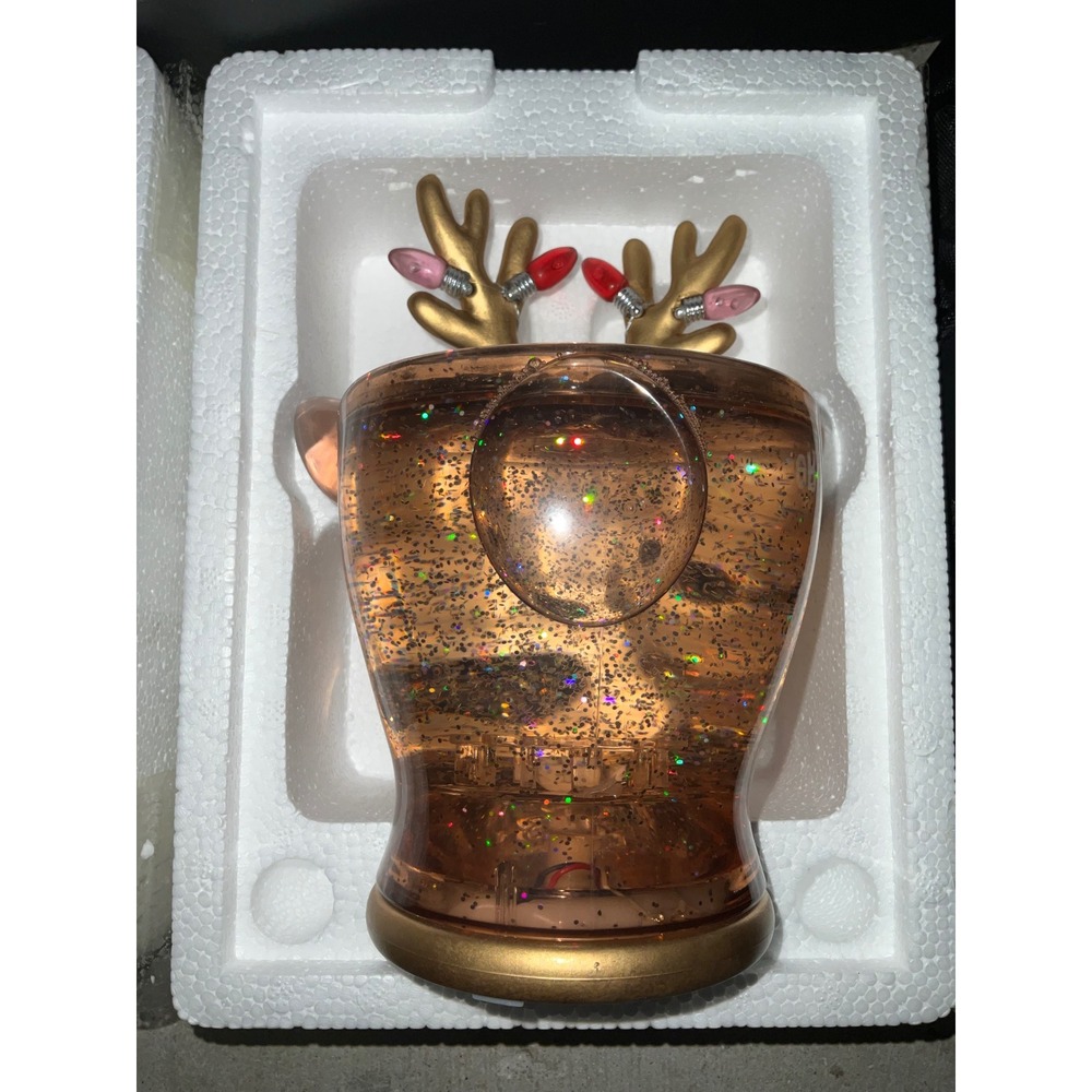 Bath and Body Works Candle Holder Reindeer Water Globe Glitter Gold Antler - Picture 3 of 5